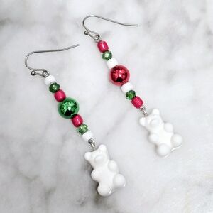 Handmade Christmas Gummy Bear Earrings Crystals Seed Beads